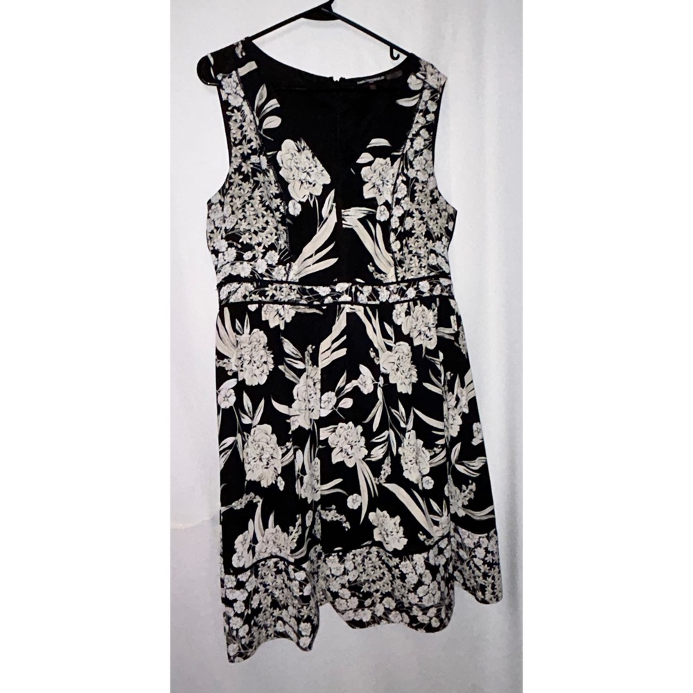 Karl Lagerfeld Paris Black Floral Print Sleeveless Dress - Women's Size‎ 14